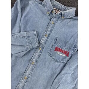 Vintage Nebraska Huskers Denim Button Down Shirt Red Oak Sportswear L